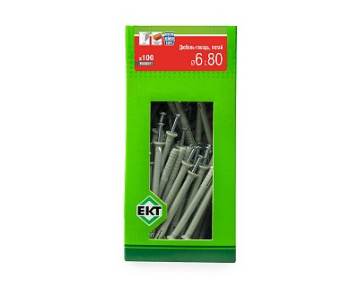Дюбель-гвоздь GL, 6x80 потай, нейлон, ЕКТ (кор. с окном/100шт)