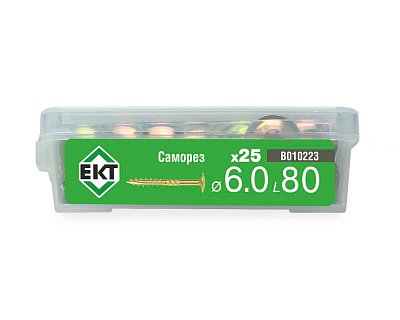 Саморез конструкционный 6.0x80, прессшайба, желтый цинк, ЕКТ (пласт.конт./25шт)