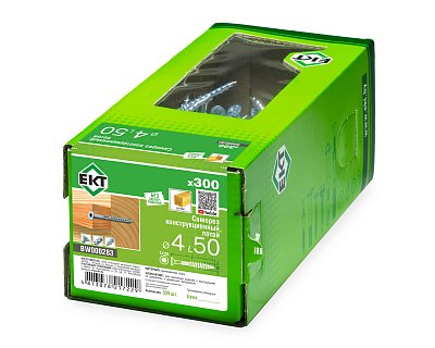 Саморез конструкционный 4.0х50, потай, белый цинк, ЕКТ (кор. с окном/300шт)