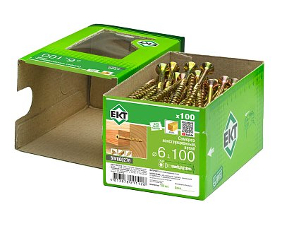Саморез конструкционный 6.0х100, потай, желтый цинк, ЕКТ (кор. с окном/100шт)