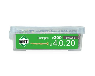 Саморез конструкционный 4.0x20, потай, желтый цинк, ЕКТ (пласт.конт./200шт)