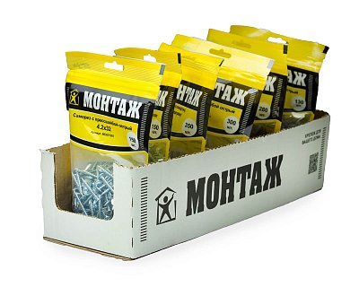 Саморез с прессшайбой 4.2x32, острый, цинк, дой-пак M, МОНТАЖ (пакет/150шт)