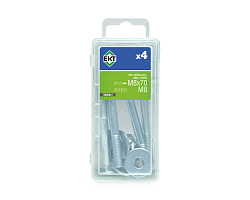 Болт меб. M8х70, DIN603 в компл. с гайкой с контр. кольцом и усил. шайбой М8, цинк (упак/4шт)