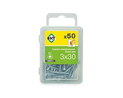 Саморез универсальный 3.0х30, белый цинк (упак/50шт) ЕКТ