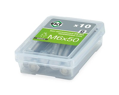 Болт с шестигранной головкой M6х50, DIN933, НЕРЖ. СТАЛЬ, ЕКТ (упак/10шт)