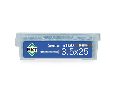 Саморез по ГК со сверлом 3.5х25, частый шаг (к металлу), цинк, в пласт. контейнере, ЕКТ (упак/150шт)