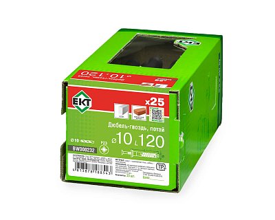 Дюбель-гвоздь GL, 10x120 потай, п/п, ЕКТ (кор. с окном/25шт)