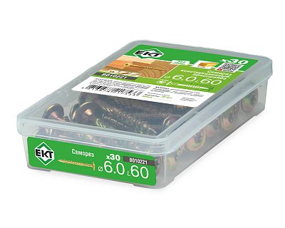 Саморез конструкционный 6.0x60, прессшайба, желтый цинк, ЕКТ (пласт.конт./30шт)