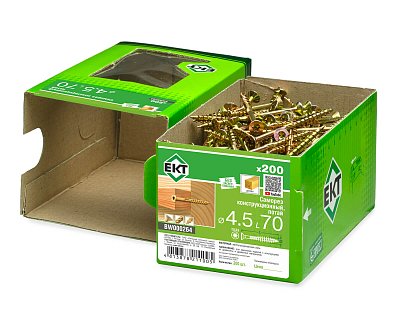 Саморез конструкционный 4.5х70, потай, желтый цинк, ЕКТ (кор. с окном/200шт)