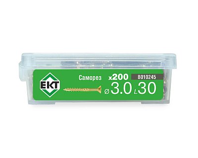 Саморез конструкционный 3.0x30, потай, желтый цинк, ЕКТ (пласт.конт./200шт)