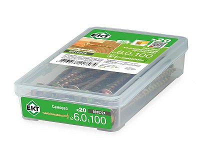 Саморез конструкционный 6.0x100, прессшайба, желтый цинк, ЕКТ (пласт.конт./20шт)