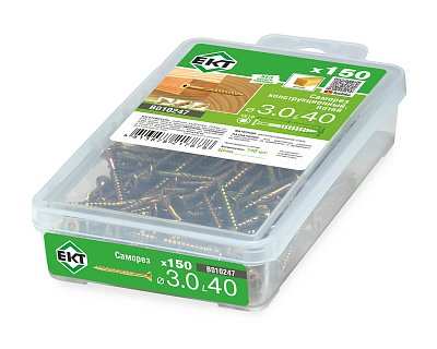 Саморез конструкционный 3.0x40, потай, желтый цинк, ЕКТ (пласт.конт./150шт)