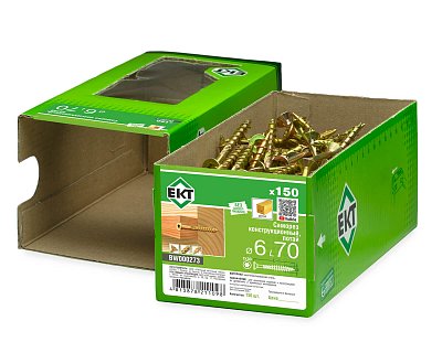 Саморез конструкционный 6.0х70, потай, желтый цинк, ЕКТ (кор. с окном/150шт)