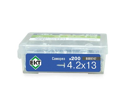 Саморез с прессшайбой, 4.2x13 острый, цинк,в пласт.контейнере, ЕКТ (упак/200шт)