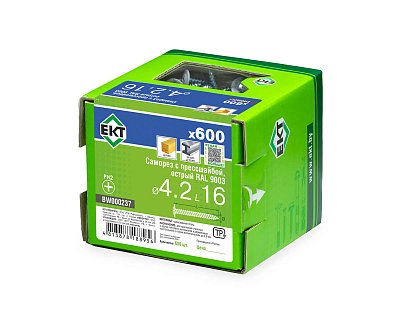 Саморез с п/ш 4.2х16 острый, RAL 9003, в коробке с окном, ЕКТ (упак/600шт)