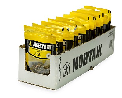 Саморез универсальный 3.0x20, желтый цинк, дой-пак S, МОНТАЖ (пакет/100шт)
