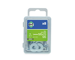 Болт с 6-гран. гол. M6х25, DIN933 в компл. с гайкой и усиленной шайбой М6, цинк (упак/8шт)