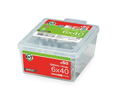 Дюбель-гвоздь GL, 6x40 гриб, нейлон, ЕКТ (пласт.конт./50шт)