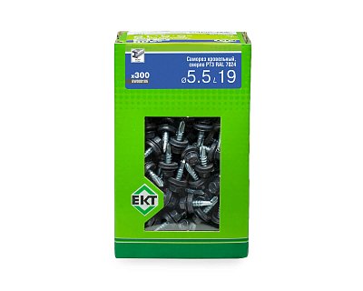 Саморез кровельный с резин. прокл. 5.5x19, сверло PT3, RAL7024, в коробке с окном, ЕКТ (упак/300шт)