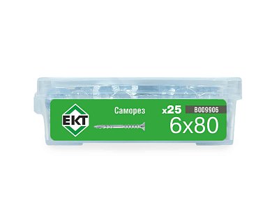 Саморез юстировочный (дистанционный) 6.0x80, потай, оцинк, в пласт. контейнере, ЕКТ (упак/25шт)