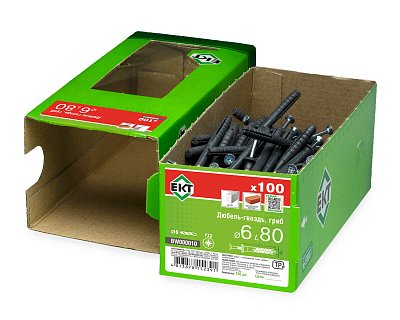 Дюбель-гвоздь GL, 6x80 гриб, п/п, ЕКТ (кор. с окном/100шт)