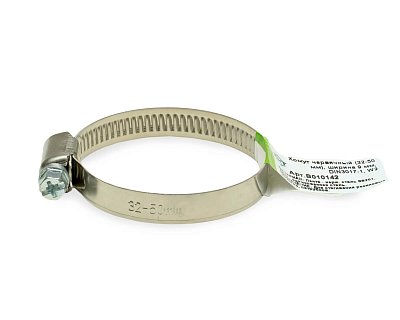 Хомут червячный (32-50 мм), ширина 9 мм, DIN3017-1, НЕРЖ. СТАЛЬ, W2, ЕКТ (с этик./1шт)