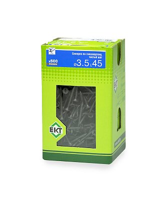 Саморез по ГК 3.5х45 частый шаг (к металлу), фосфат., в коробке с окном, ЕКТ (упак/500шт)