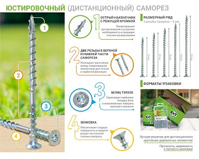 Саморез юстировочный (дистанционный) 6.0x120, потай, оцинк, в пласт. контейнере, ЕКТ (упак/20шт)
