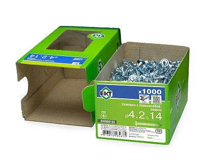 Саморез с прессшайбой, 4.2x14 сверло, цинк, в коробке с окном, ЕКТ (упак/1.000шт)