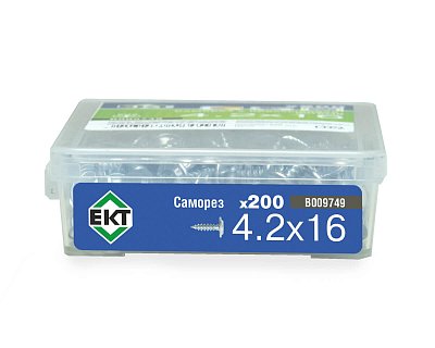 Саморез с прессшайбой, 4.2x16 острый, цинк,в пласт.контейнере, ЕКТ (упак/200шт)
