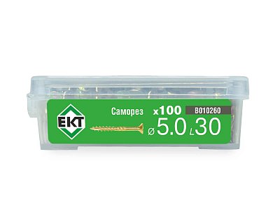 Саморез конструкционный 5.0x30, потай, желтый цинк, ЕКТ (пласт.конт./100шт)