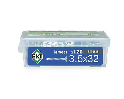 Саморез по ГК со сверлом 3.5х32, частый шаг (к металлу), цинк, в пласт. контейнере, ЕКТ (упак/120шт)