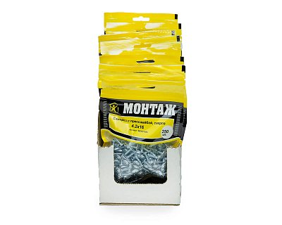 Саморез с прессшайбой 4.2x16, сверло, цинк, дой-пак M, МОНТАЖ (пакет/250шт)