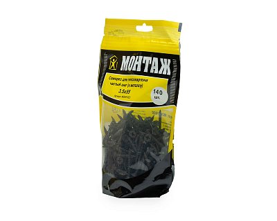 Саморез для гипсокартона 3.5x55, частый шаг (к металлу), фосфат, дой-пак M, МОНТАЖ (пакет/140шт)