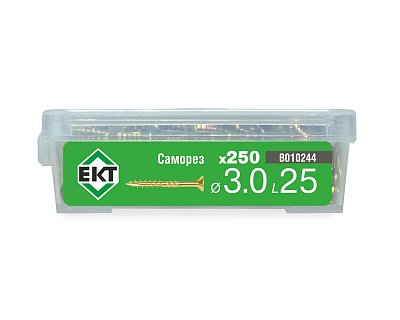 Саморез конструкционный 3.0x25, потай, желтый цинк, ЕКТ (пласт.конт./250шт)