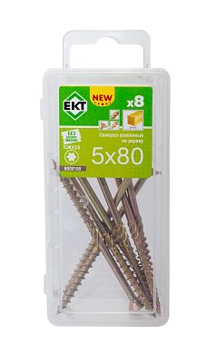 Саморез усиленный по дереву TORX25 5.0x80, потай, желт. цинк (упак/8шт)