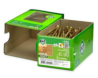 Саморез конструкционный 6.0x90, потай, желтый цинк, ЕКТ (кор. с окном/100шт)