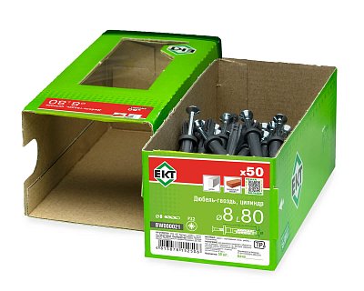 Дюбель-гвоздь GL, 8x80 цилиндр, п/п, ЕКТ (кор. с окном/50шт)