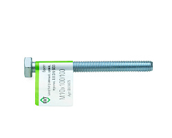 Болт с шестигранной головкой М10х100/100, DIN933 (ГОСТ 7798-70), прочн. 8.8, цинк, ЕКТ (с этик./1шт)