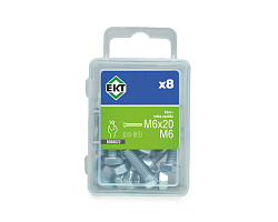 Болт с 6-гран. гол. M6х20, DIN933 в компл. с гайкой и усиленной шайбой М6, цинк (упак/8шт)