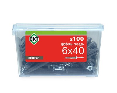 Дюбель-гвоздь GL, 6x40 гриб, п/п, ЕКТ (пласт.конт./100шт)