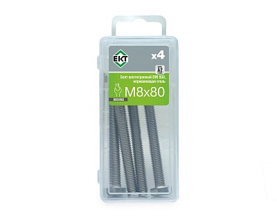 Болт с шестигранной головкой M8х80, DIN933, НЕРЖ. СТАЛЬ, ЕКТ (упак/4шт)