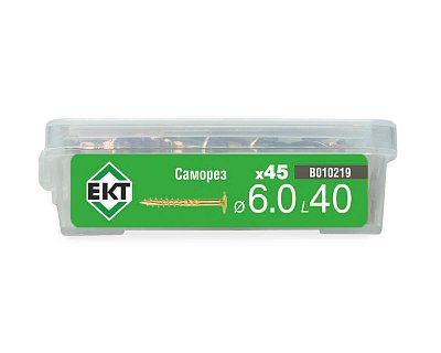 Саморез конструкционный 6.0x40, прессшайба, желтый цинк, ЕКТ (пласт.конт./45шт)