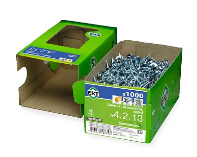 Саморез с прессшайбой, 4.2x13 острый, цинк, в коробке с окном, ЕКТ (упак/1.000шт)
