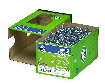 Саморез с прессшайбой, 4.2x32 сверло, цинк, в коробке с окном, ЕКТ (упак/500шт)