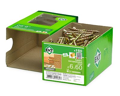 Саморез конструкционный 6.0х60, потай, желтый цинк, ЕКТ (кор. с окном/150шт)