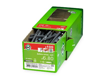 Дюбель-гвоздь GL, 6x80 гриб, п/п, ЕКТ (кор. с окном/100шт)