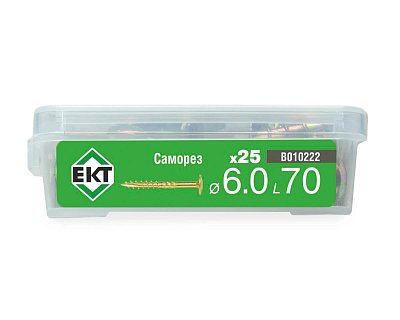 Саморез конструкционный 6.0x70, прессшайба, желтый цинк, ЕКТ (пласт.конт./25шт)