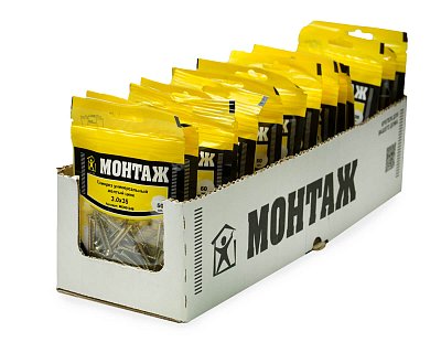 Саморез универсальный 3.0x35, желтый цинк, дой-пак S, МОНТАЖ (пакет/50шт)