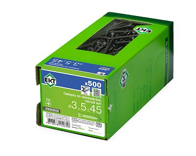 Саморез по ГК 3.5х45 частый шаг (к металлу), фосфат., в коробке с окном, ЕКТ (упак/500шт)
